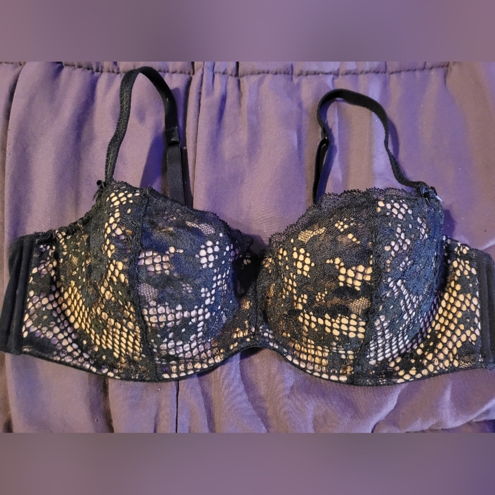 Adore Me black and nude sexy lace bra 38C